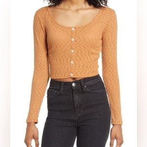 New! Ten sixty Sherman long sleeve ribbed cropped top shirt, size small